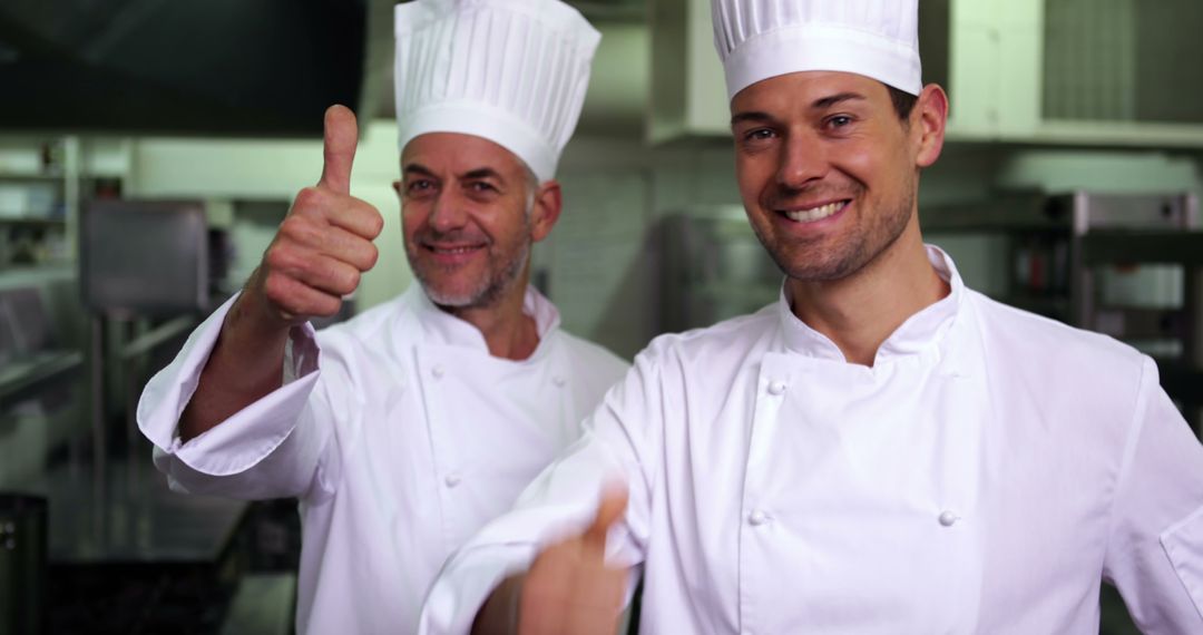 Two Chefs Giving Thumbs Up in Professional Kitchen - Free Images, Stock Photos and Pictures on Pikwizard.com