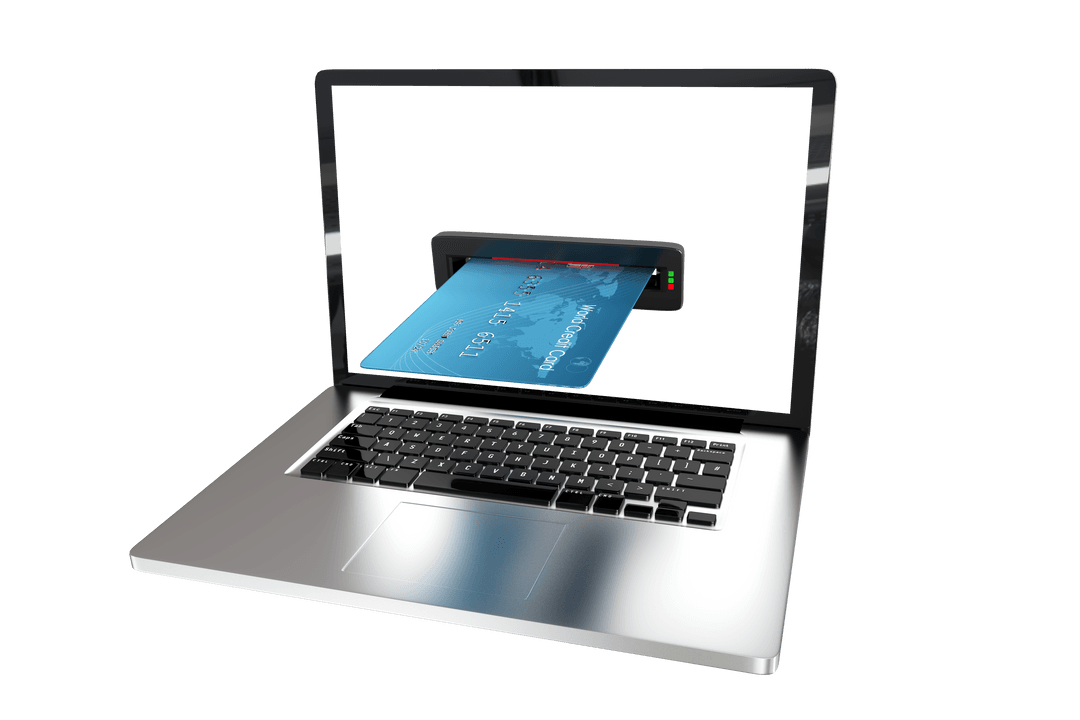Transparent Laptop with Credit Card Inserting Online Payment Concept