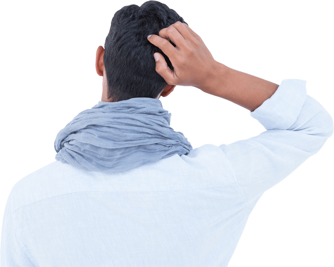 Rear View of Stylish Man Hand on Head Transparent Background