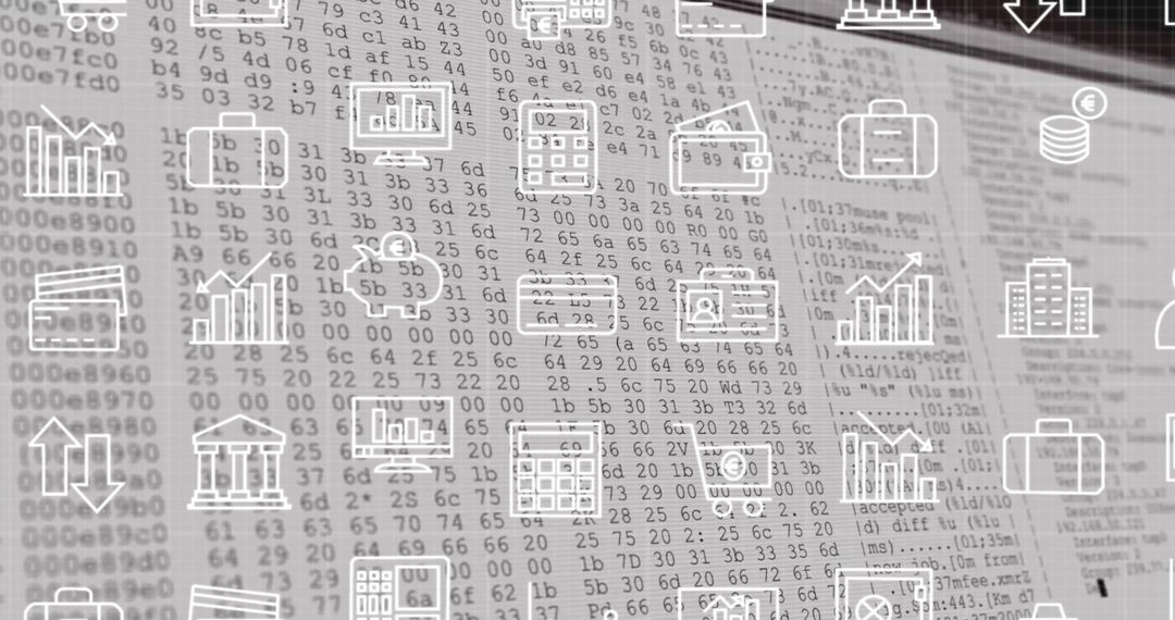 Financial Data Analysis with Currency and Corporate Icons Overlay