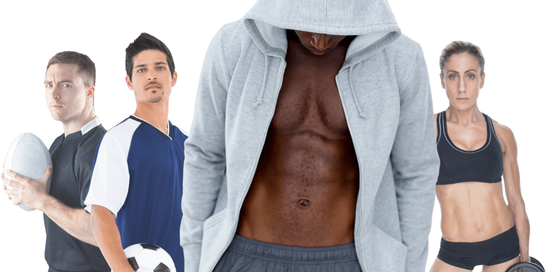 Diverse Athletes in Action Poses on Transparent Background