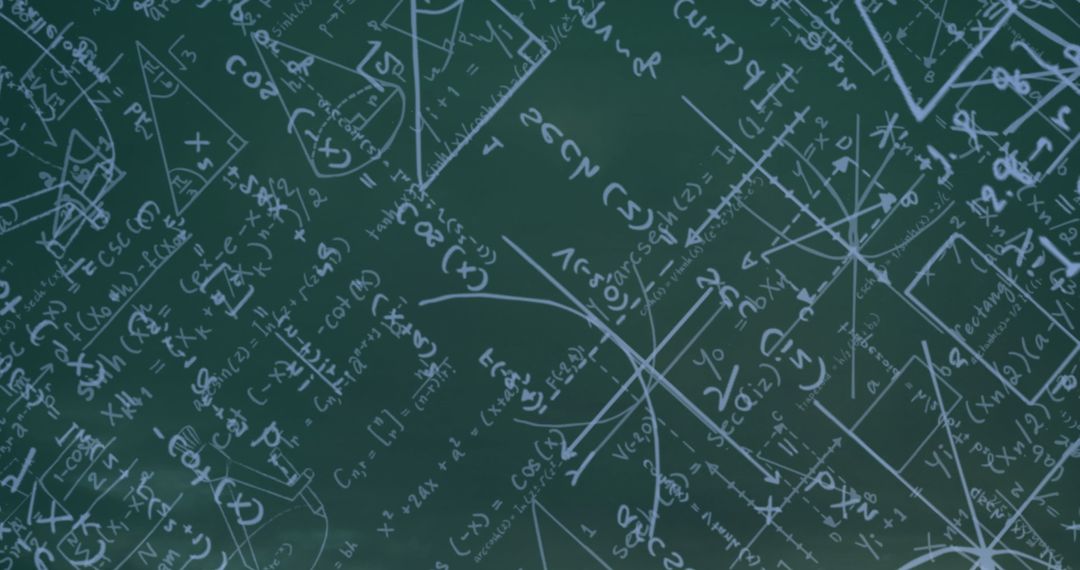Abstract Green Chalkboard with Mathematics Formulas Overlay