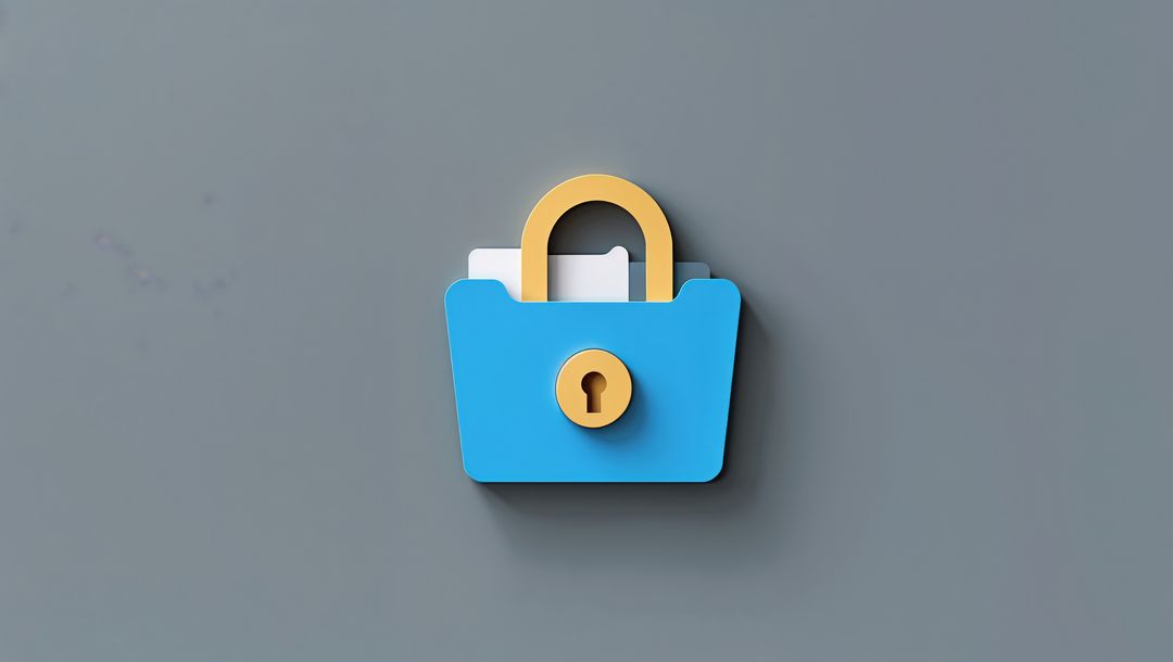 3d blue folder locked with gold padlock on grey background, criminal record data protection concept
