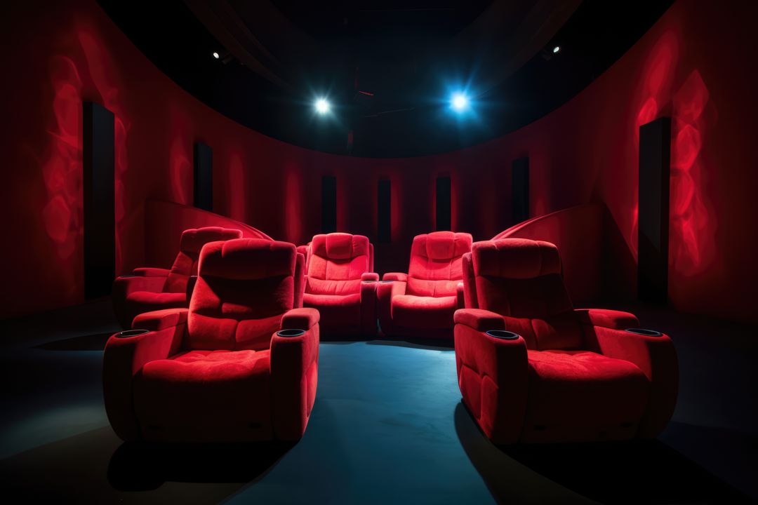 Luxurious red cinema seats await viewers in a dark theater - Free Images, Stock Photos and Pictures on Pikwizard.com