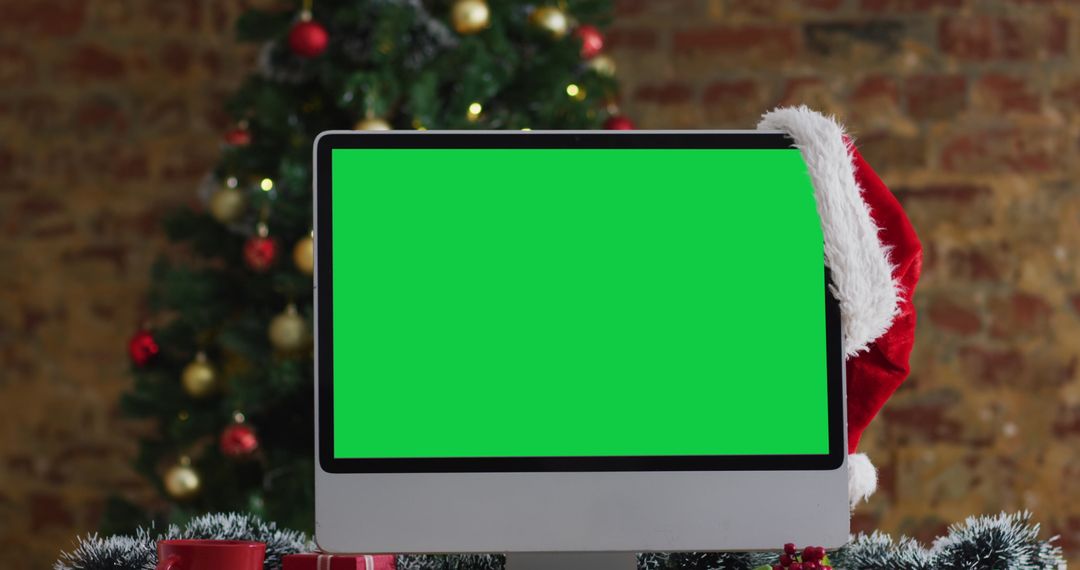 Christmas Cheer with Santa Hat on Computer