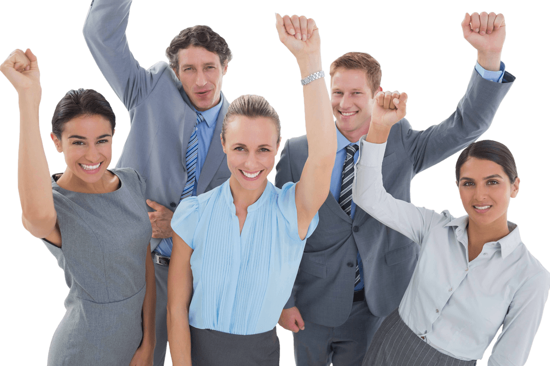 Transparent Cheerful Business Team Celebrating Success