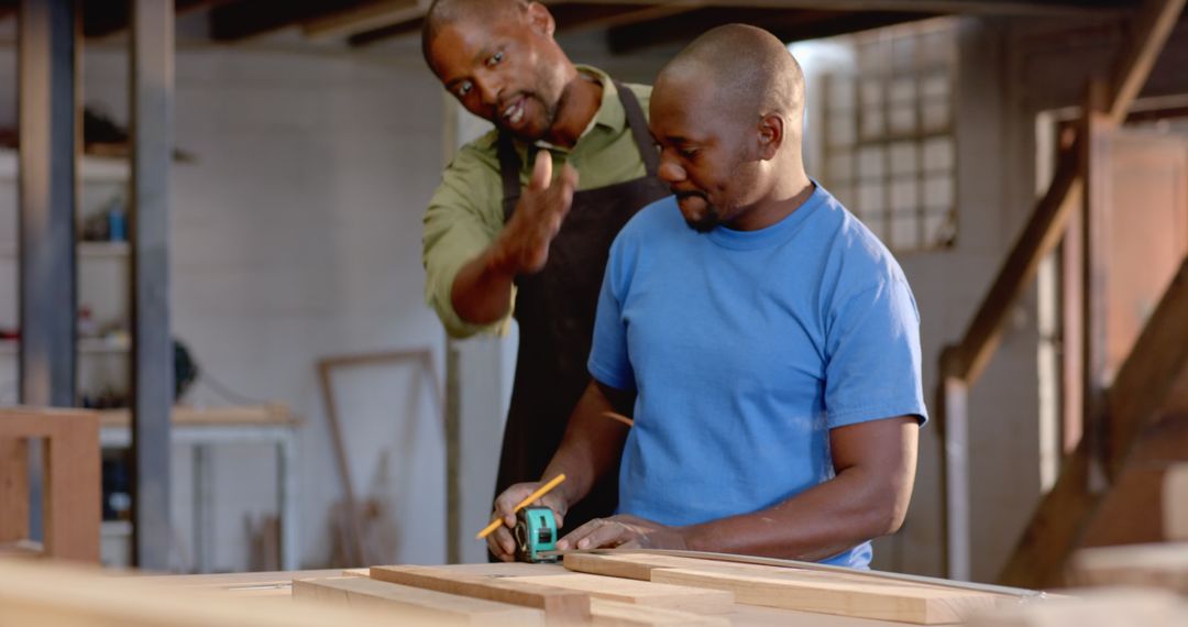 Mentorship in Woodworking Shop Between Mentor and Apprentice
