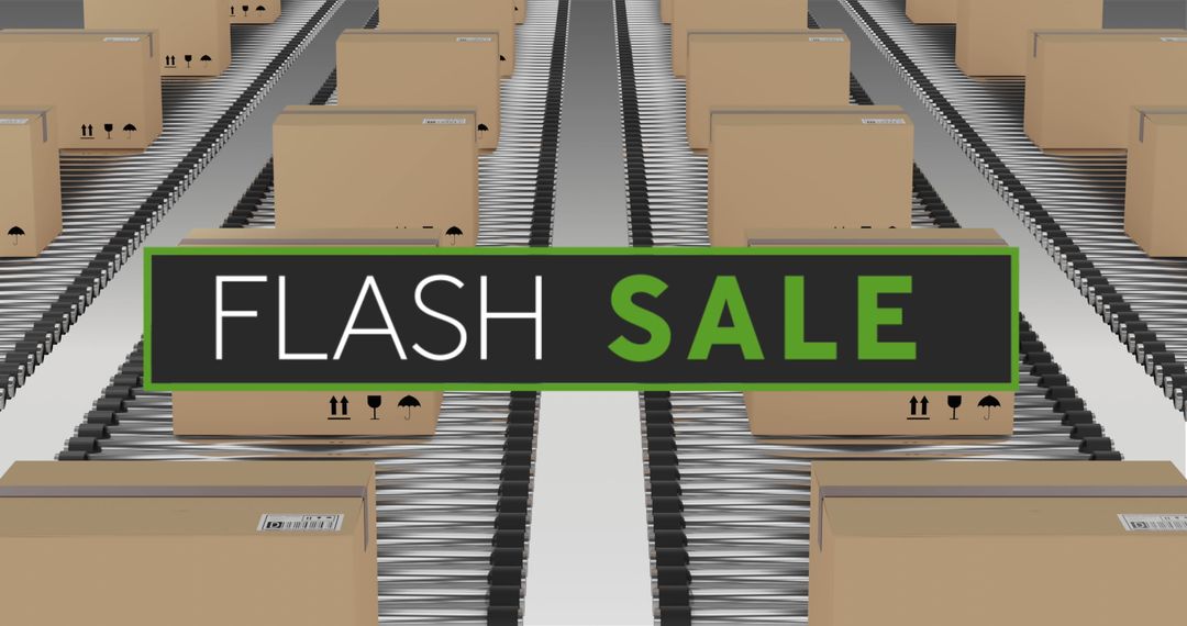 Flash Sale Announcement with Conveyor Belt and Cardboard Boxes - Free Images, Stock Photos and Pictures on Pikwizard.com