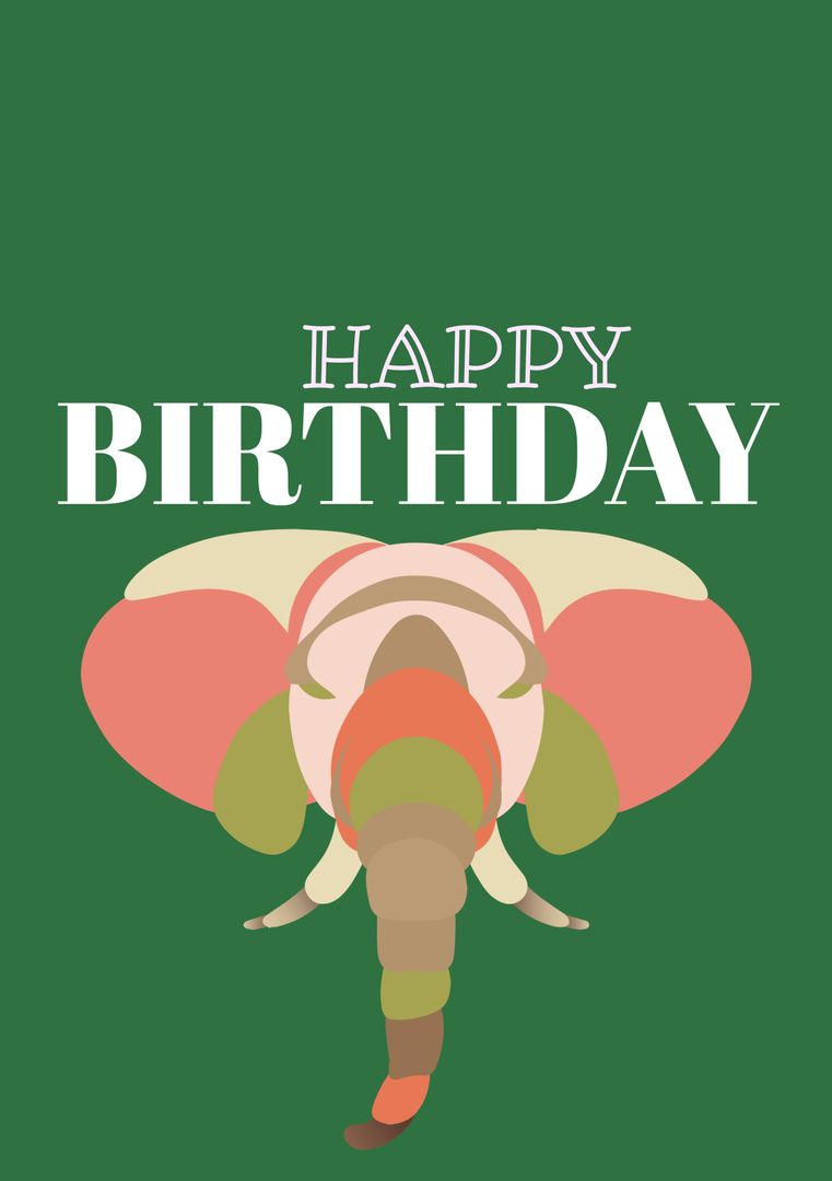 Happy Birthday Card with Colorful Elephant Design on Green Background - Download Free Stock Templates Pikwizard.com