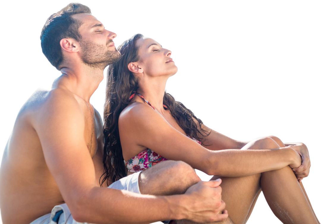 Caucasian Couple Sunbathing in Swimwear Transparent Background Harbour Happiness - Download Free Stock Images Pikwizard.com