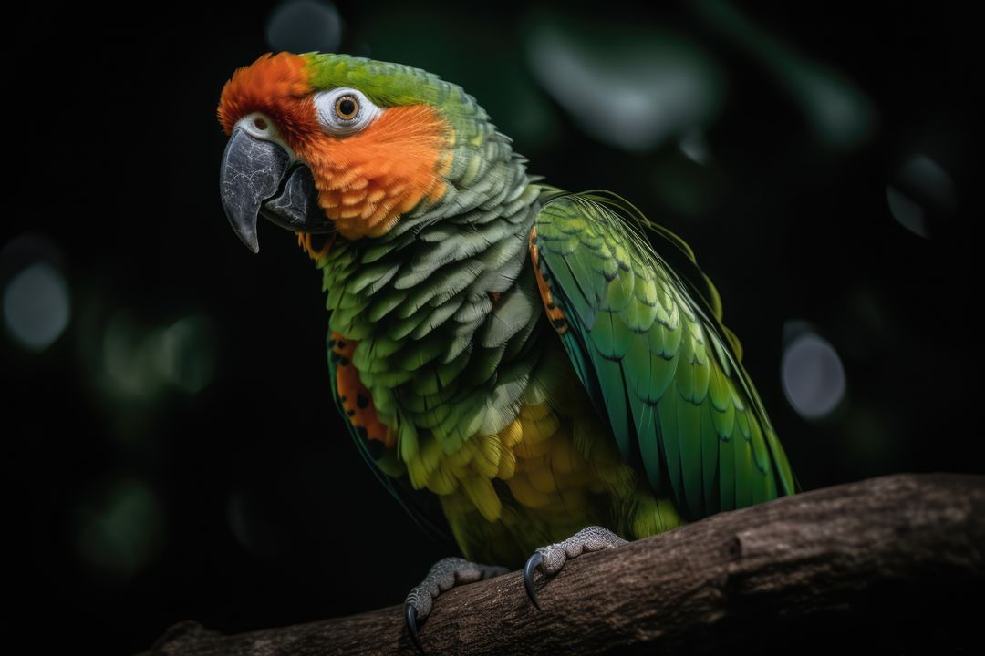 Close up of tropical parrot on dark background, created using generative ai technology - Free Images, Stock Photos and Pictures on Pikwizard.com