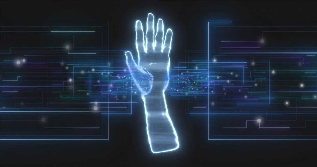 Futuristic Digital Hand with Network Connections and Data Vision