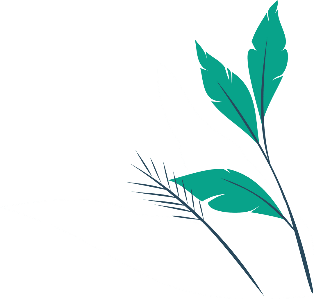 Abstract Teal and White Leaf Design on Transparent Background