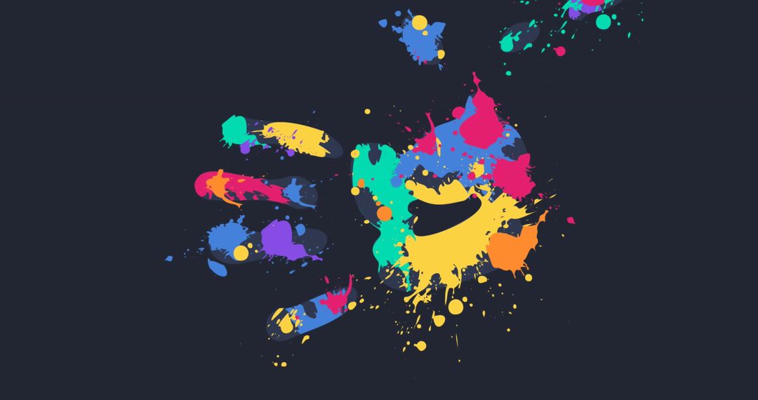 Multicolored Handprints on Black Background as Digital Art