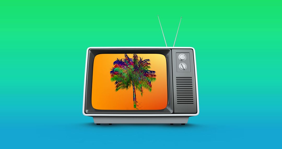 Vintage Television with Glitched Palm Tree Display