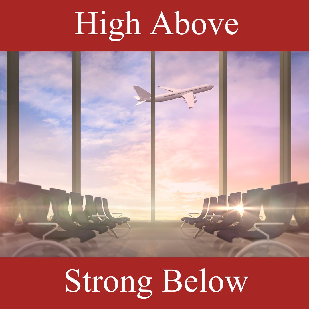 Airplane Soaring in Sky Seen Through Airport Window