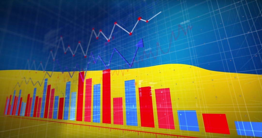 Financial Graph Data Overlay Ukraine Flag Concept
