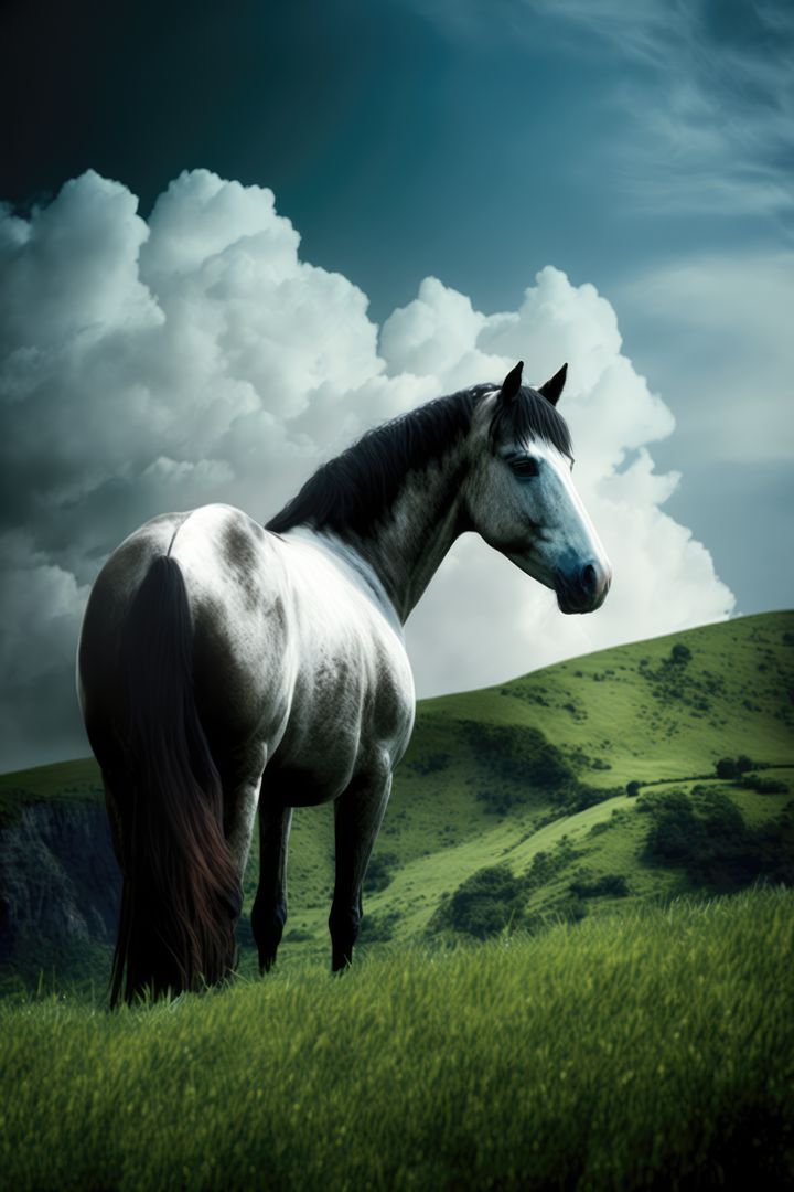 White horse standing in field, created using generative ai technology - Free Images, Stock Photos and Pictures on Pikwizard.com