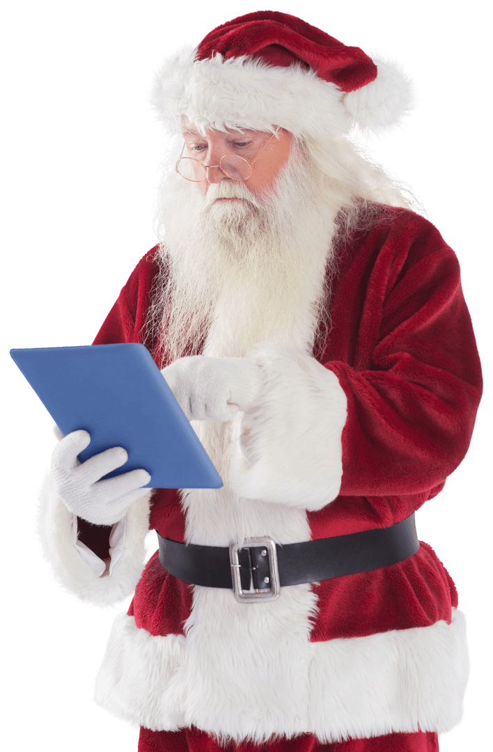 Transparent Santa Claus Using Tablet for Digital Christmas