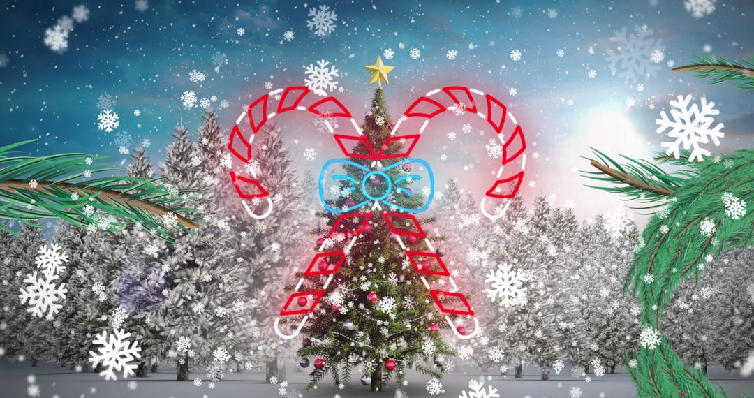 Enchanting Winter Wonderland with Candy Canes and Christmas Tree