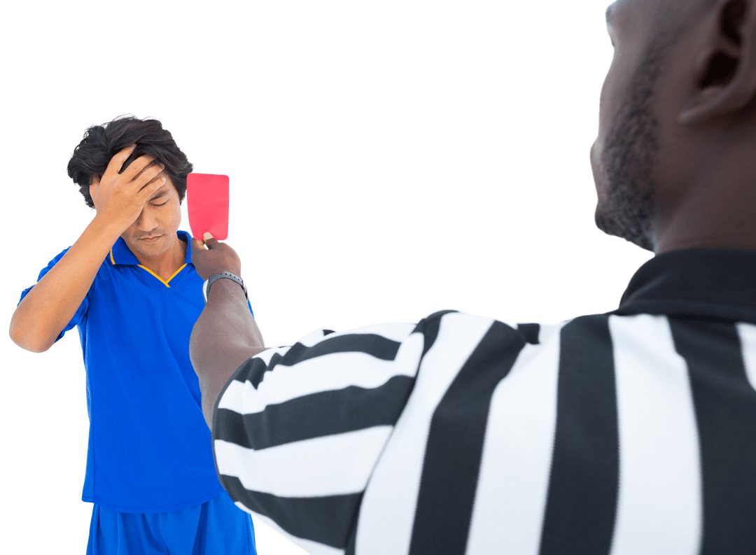 Transparent Soccer Referee Showing Red Card to Upset Player
