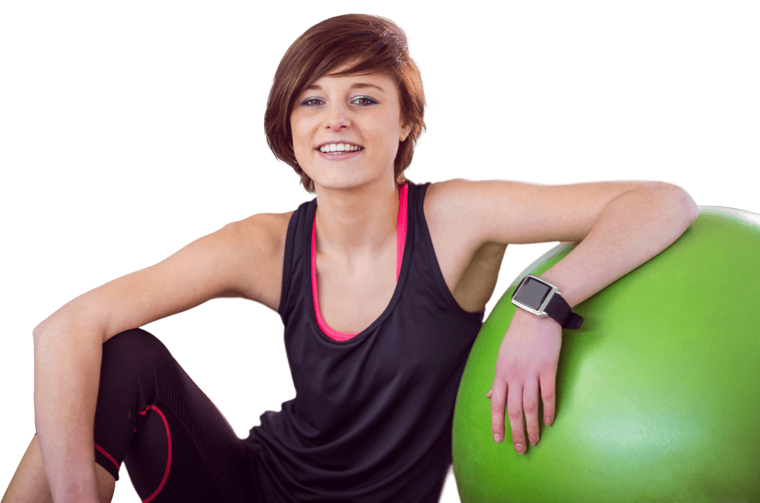 Transparent Smiling Athlete with Green Fitness Ball