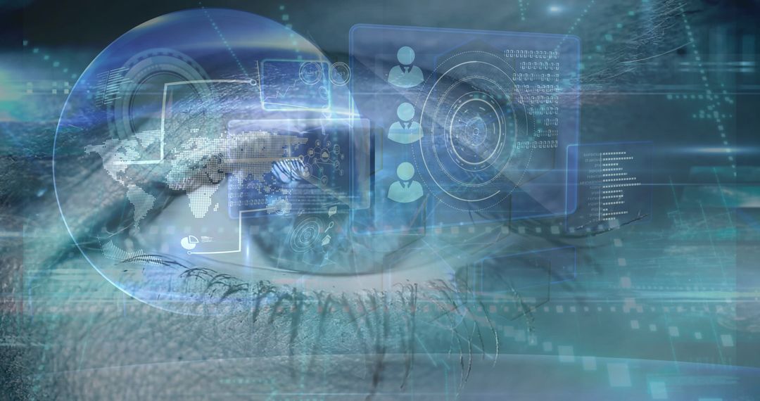 Futuristic Digital Interface with Eye and Global Data Visualization