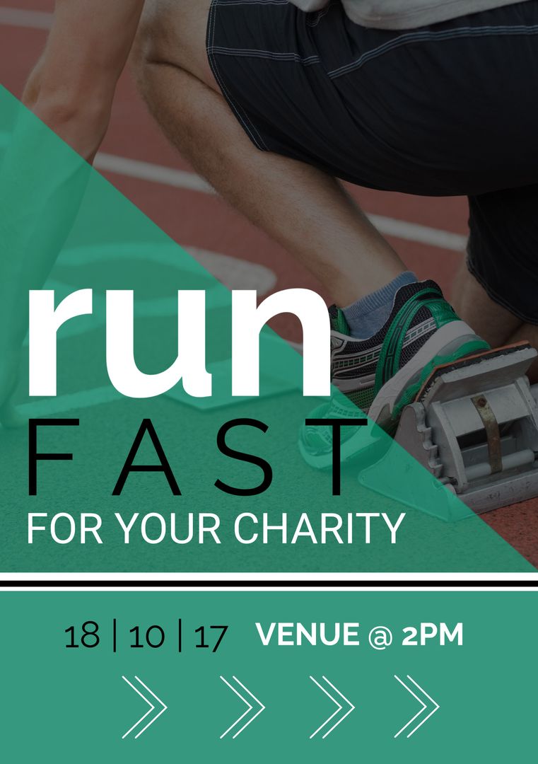 Charity Run Event Invitation Featuring Determined Runner at Starting Line