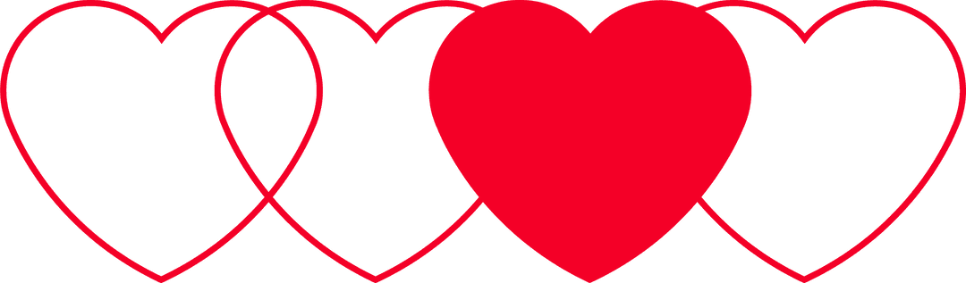 Flat Design Red Outlined and Solid Hearts on Transparent Background