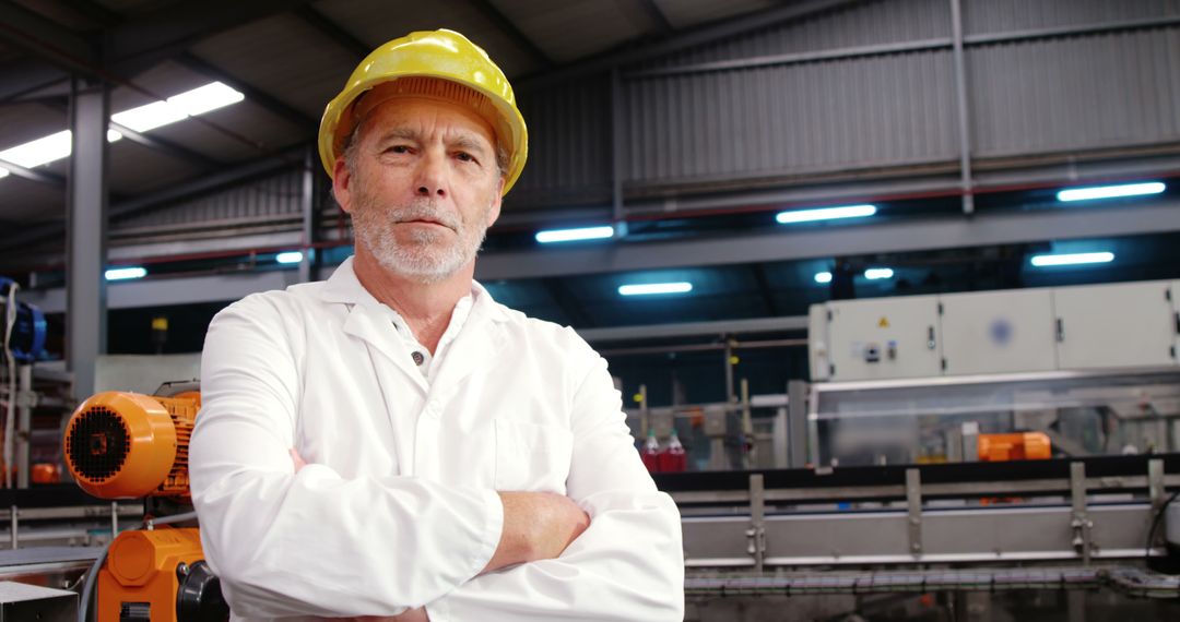 Confident Factory Worker in Hard Hat Standing in Production Facility - Free Images, Stock Photos and Pictures on Pikwizard.com