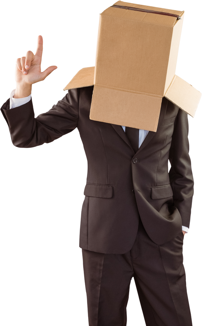 Anonymous Businessman Transparent Pointing Up with Cardboard Box on Head - Download Free Stock Images Pikwizard.com