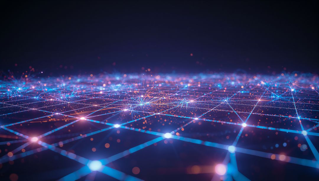 Futuristic Glowing Grid with Neon Nodes and Particles