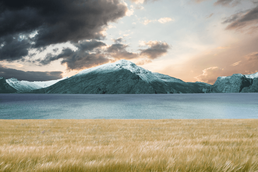 Lake and Snowy Mountain Silhouette on Transparent Background