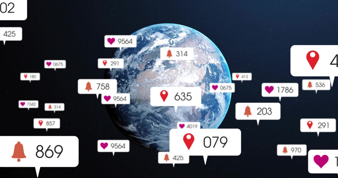 Earth with Social Media Notification Icons Representing Global Connectivity