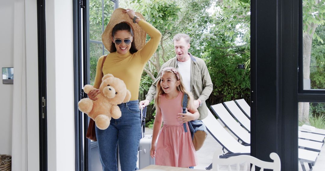 Happy Family Returning Home After Summer Vacation