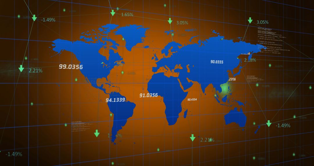 Global Financial Data Processing on World Map Illustration