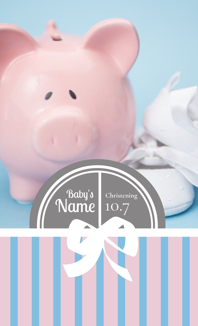 Baby Christening Invitation with Piggy Bank and Shoes in Pastel Colors - Download Free Stock Templates Pikwizard.com