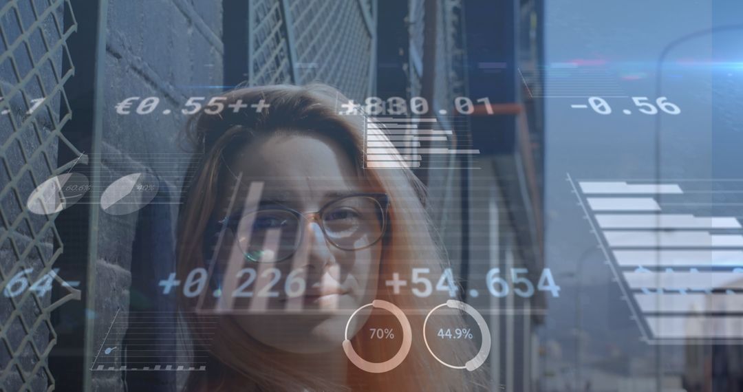 Mixed Reality Digital Data Interface Overlaying Businesswoman