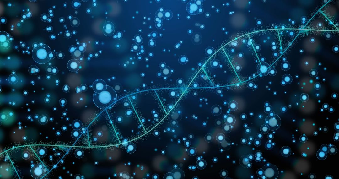 Digital DNA Helix with Blue Nodes on Abstract Background