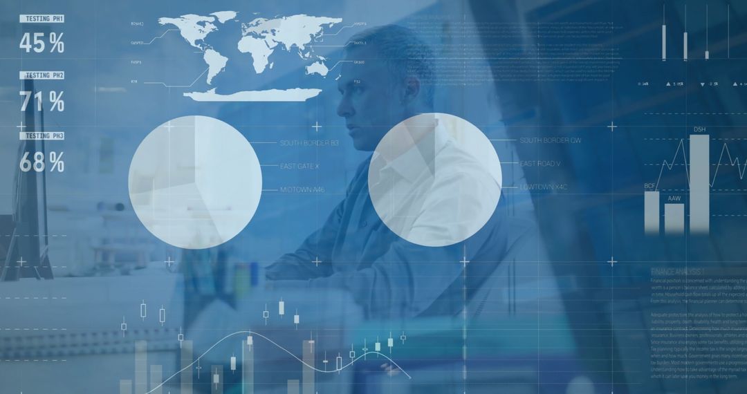 Businessman Analyzing Financial Data with Global Interface Background