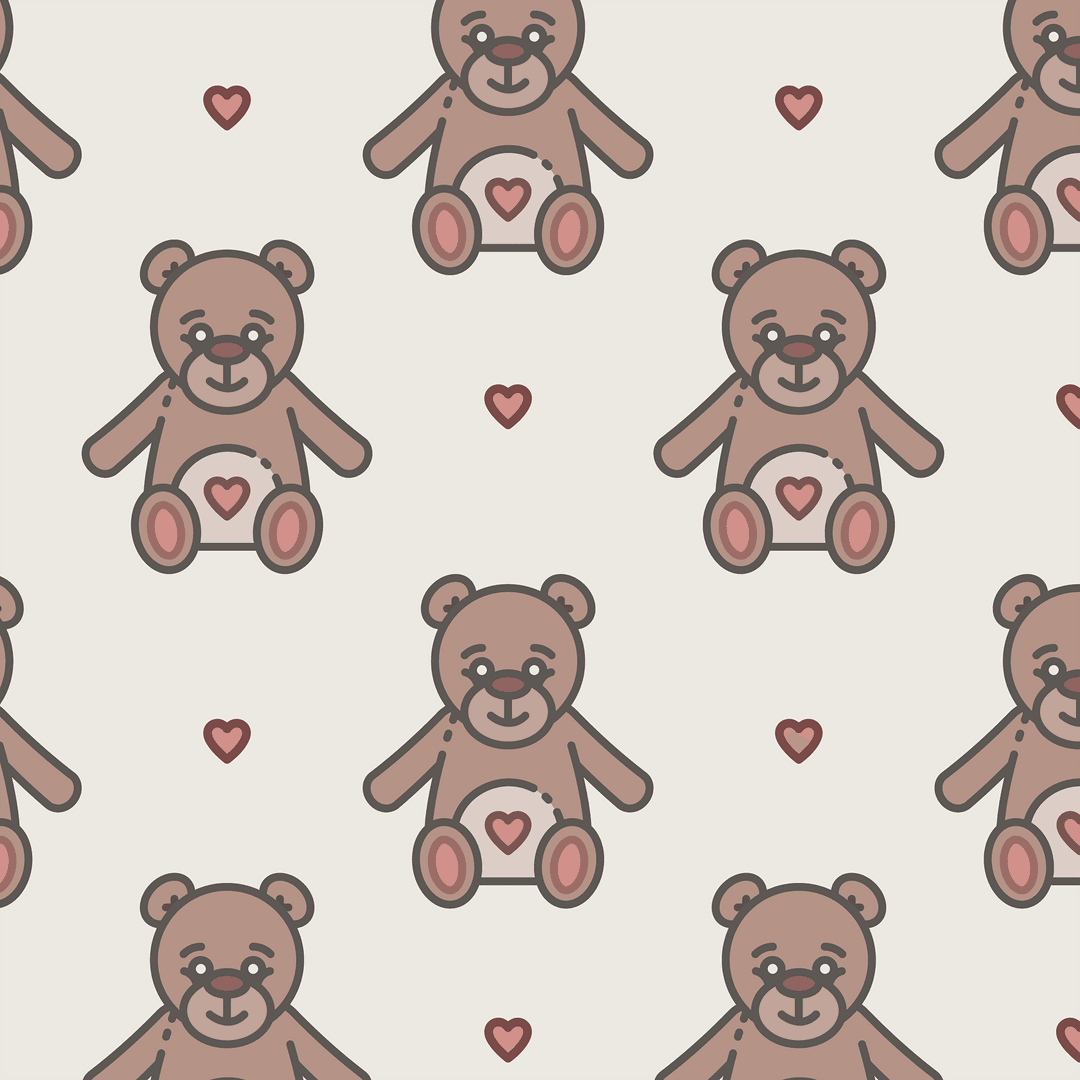 Cute Bear and Heart Pattern on Transparent Background