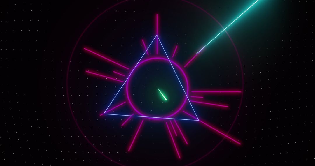 Abstract Neon Triangle and Lines on Black Background