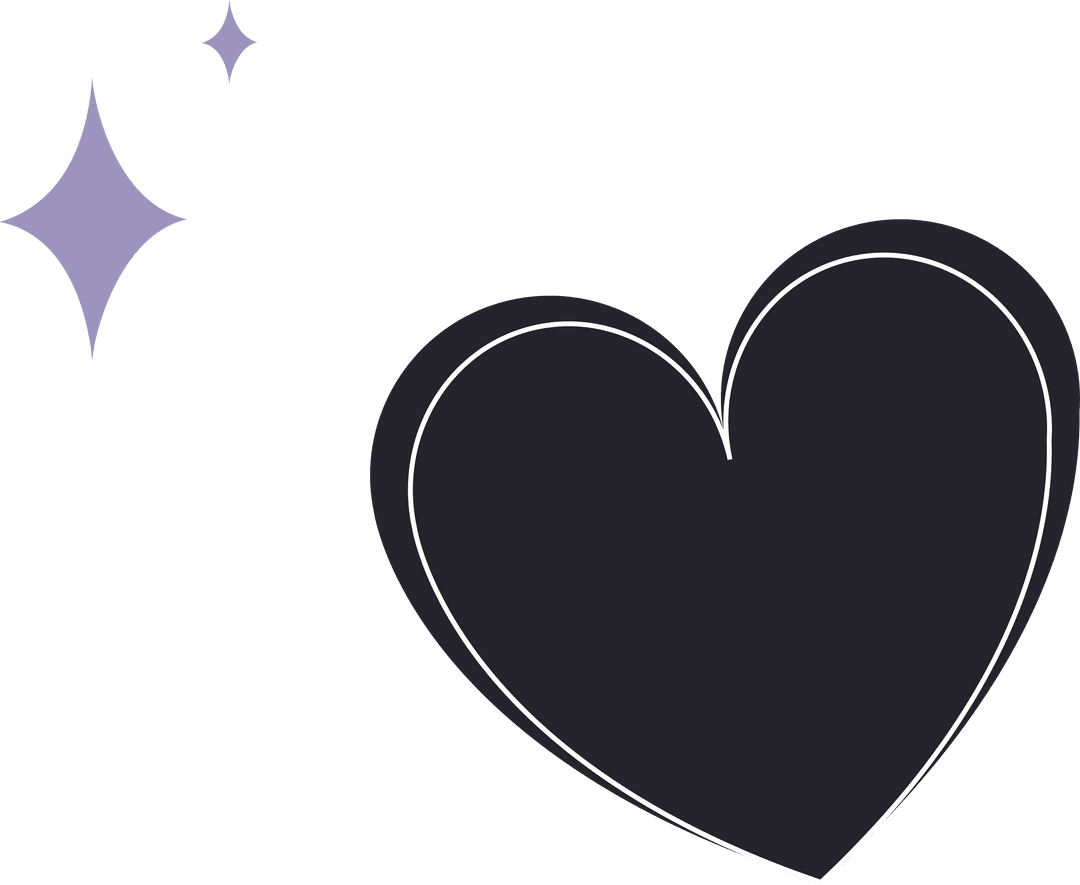 Minimalist Black Heart with Lavender Sparkles on Transparent Display