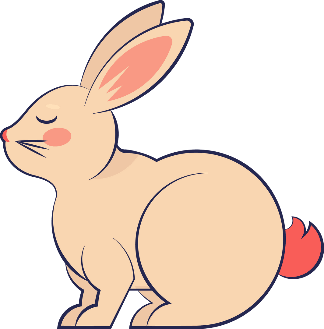 Transparent Background Cartoon Rabbit Resting with Pink Ears