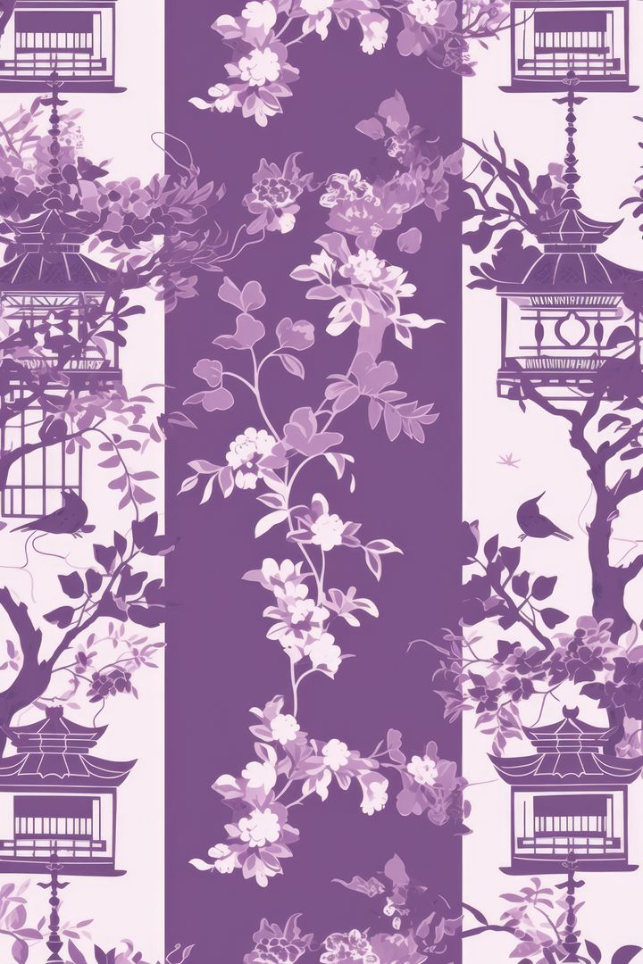 Repeatable pattern of chinoiserie on purple background, created using generative ai technology - Free Images, Stock Photos and Pictures on Pikwizard.com
