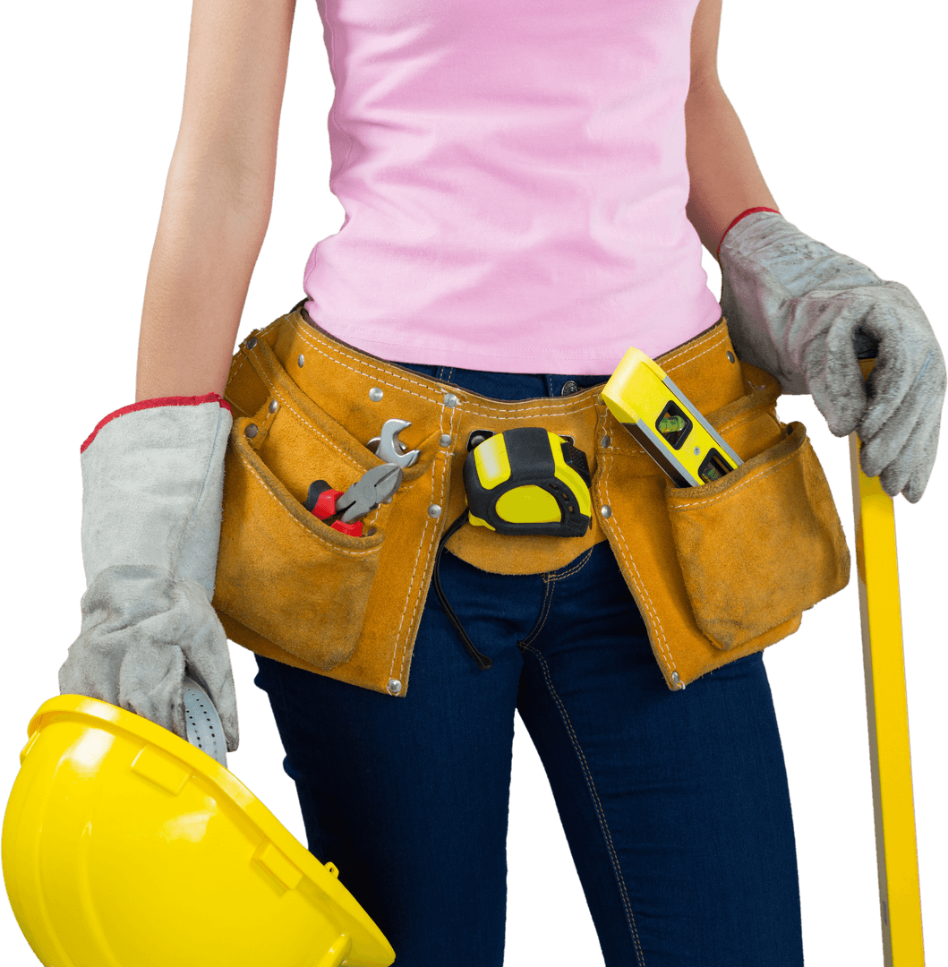Transparent Female Construction Worker with Tool Belt and Hard Hat