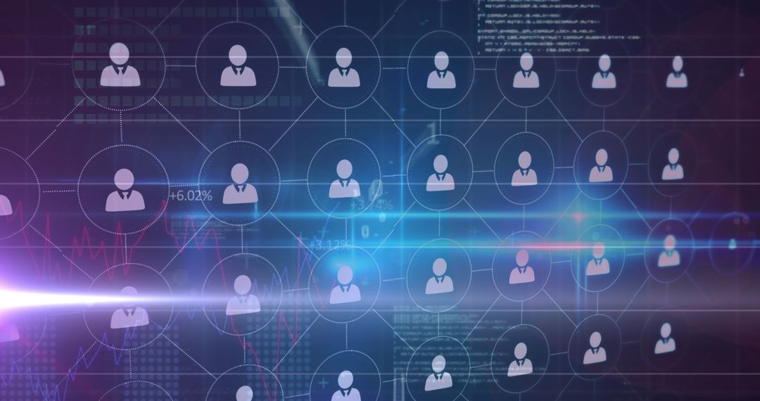 Digital Network with People Icons and Data Visualization