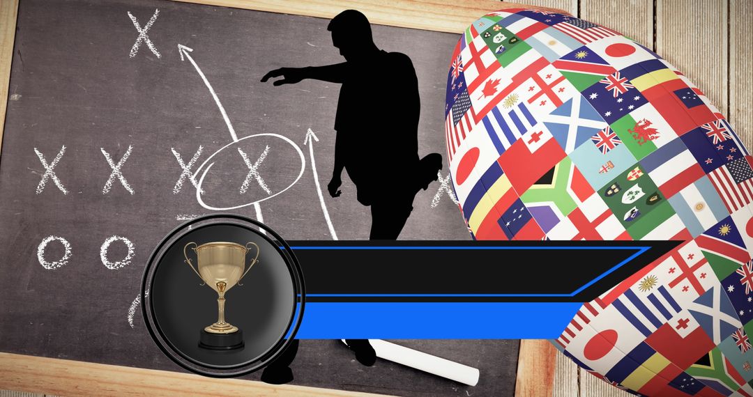 Silhouette of Rugby Player with Trophy and International Flags
