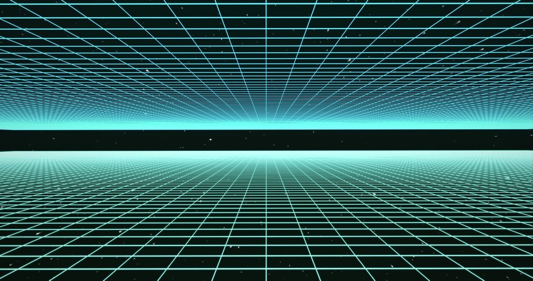 Futuristic Neon Grid with Horizon and Stars Background