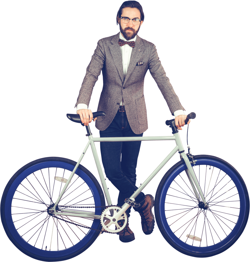 Stylish Man with Bicycle on Transparent Background